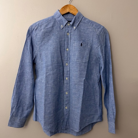 Ralph Lauren Kids L (14-16) Blue Chambray Linen Long Sleeve Button Down Shirt - Picture 2 of 7